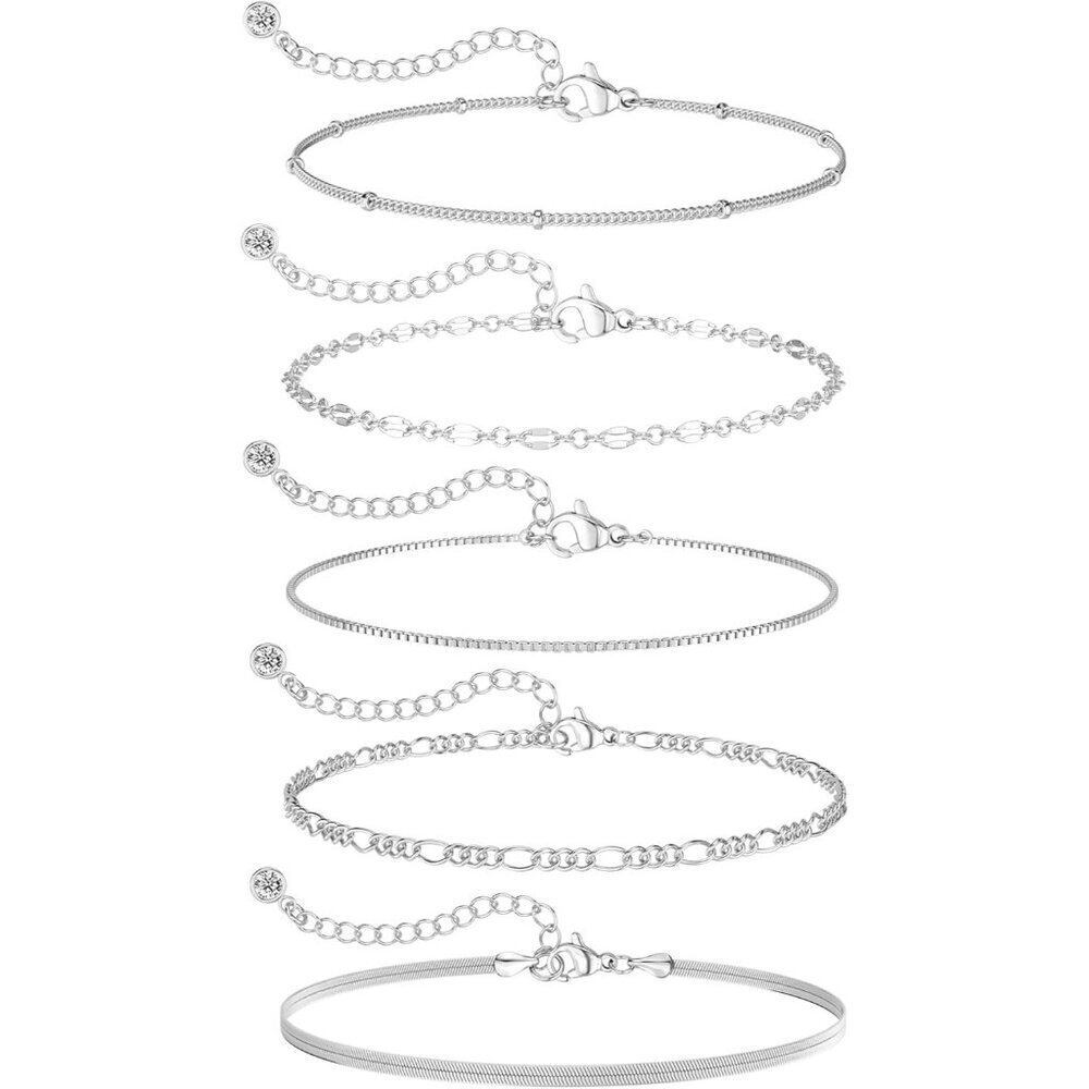 Silver Plated Bracelets Set for Women Dainty Adjustable Wedding Gift